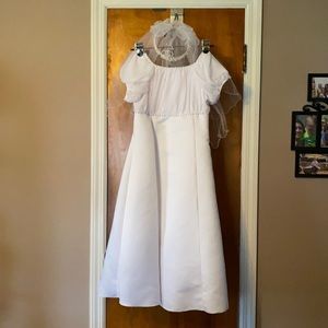 White 1st Communion or Flower Girl dress with veil.